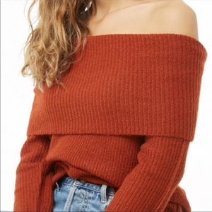 Orange rust off the shoulder sweater